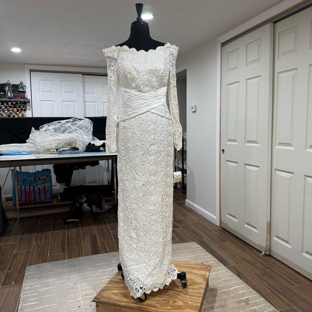 White Lace Dress with Satin Waist